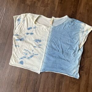 Free People Movement spliced blue white cloud tie dye short cap sleeve top.
